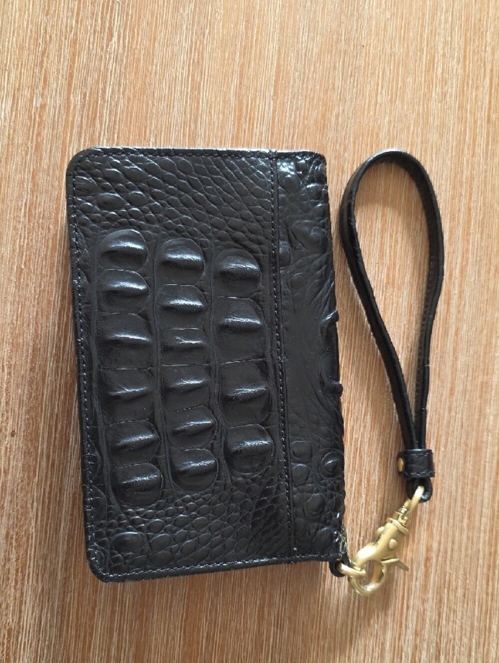 Brahmin Black Croc-Embossed Leather Wristlet Card Case with Gold Hardware - Picture 2 of 5